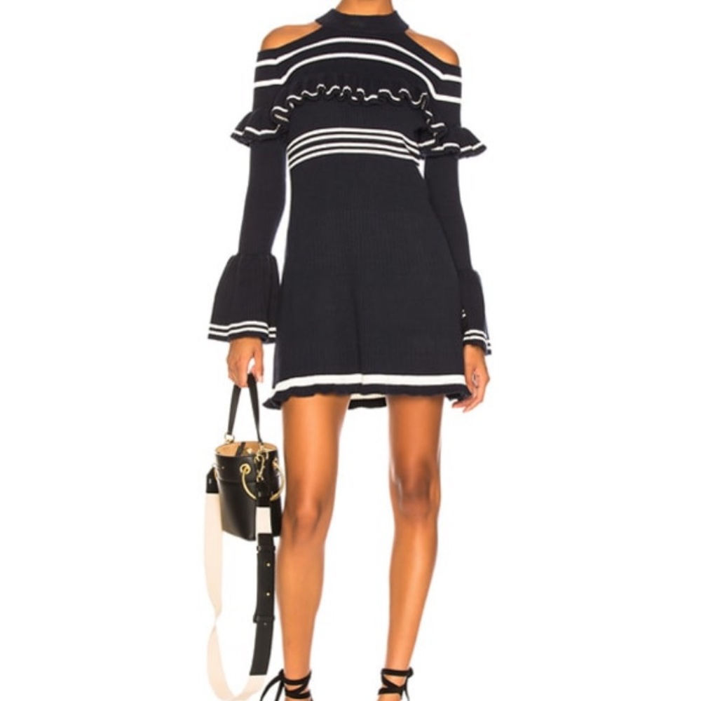 ❤️Self-Portrait Stripe Frill Cold Shoulder Sweater Dress❤️ - Picture 1 of 5